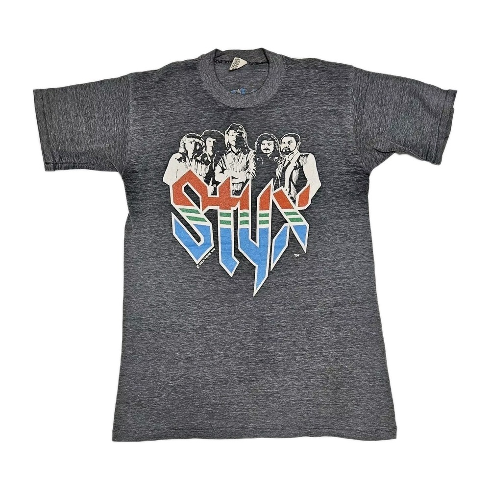 Vintage Styx Rock Band Tee Mens Small Grey 1978 1979 The Main Event Tour T-Shirt